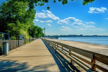 Obraz premium Norwalk. Beautiful Beach Boardwalk along Long Island Sound at Calf Pasture Beach in Connecticut