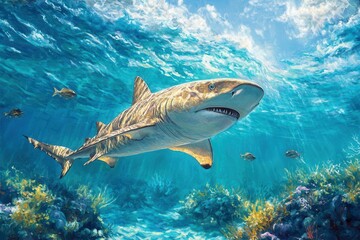 Nurse Shark in Caribbean Sea - Blue Wild Animal in Ocean Life Habitat