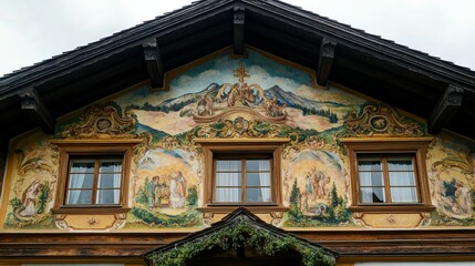 Fototapeta premium Oberammergau Bavarian Alpen House Painting Ornament