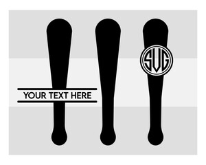 Baseball Bat Monogram, Baseball Bat Silhouette, Sports Svg, Baseball Stick Svg, Bat Svg, Baseball Bat Png, Baseball Svg Images, Split Monogram, Circle Monogram 