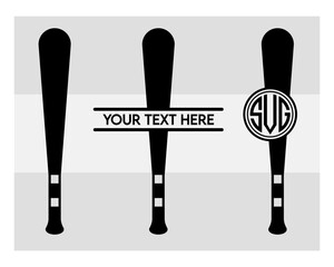 Baseball Bat Monogram, Baseball Bat Silhouette, Sports Svg, Baseball Stick Svg, Bat Svg, Baseball Bat Png, Baseball Svg Images, Split Monogram, Circle Monogram 