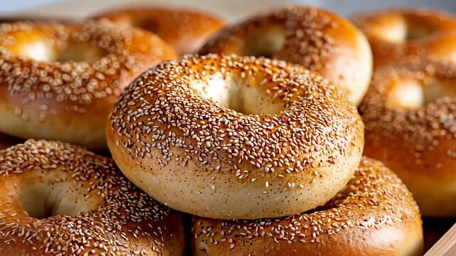 A freshly baked koulouri with sesame seeds on top