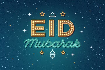 Naklejka premium Eye-catching Eid Mubarak greeting with retro light display