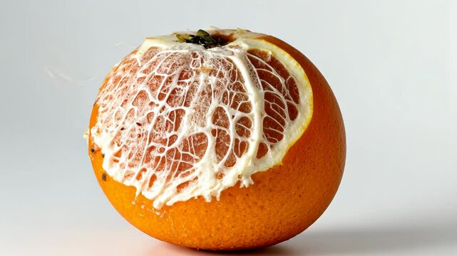 Moldy orange showcases the effects of decomposition in a close-up study of fruit deterioration