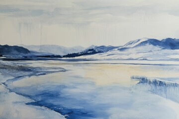 Pacifica Beach 2. Stunning Winter Landscape with Frozen River and Ice Coastline