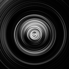 Black and white radial motion effect. Abstract rounded background. Grayscale curves and sphere.