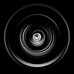 Black and white radial motion effect. Abstract rounded background. Grayscale curves and sphere.