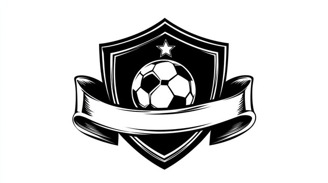 Soccer shield emblem with blank ribbon banner