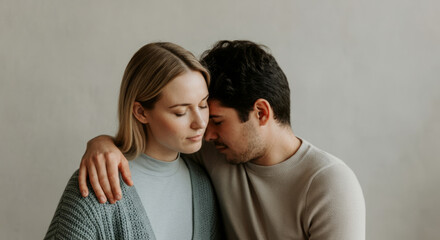 Fototapeta premium Young caucasian woman and hispanic man sharing a tender moment