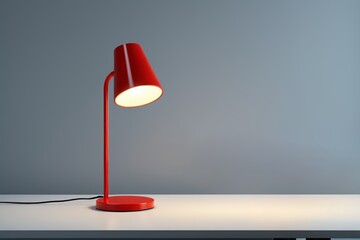 a close up of a red lamp on a white table