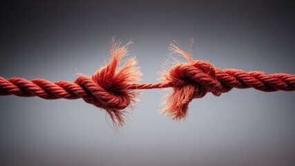 Frayed red rope closeup