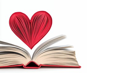 Fototapeta premium Open Book with Red Textured Heart on White Background