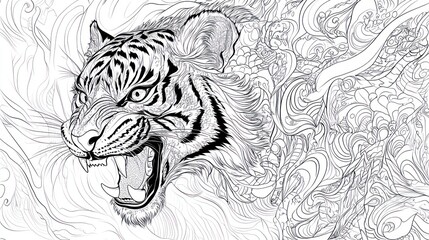 Tiger portrait, abstract background, art, graphic design, coloring book
