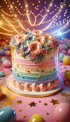 Fototapeta premium Pastel Party: Birthday Cake Delight