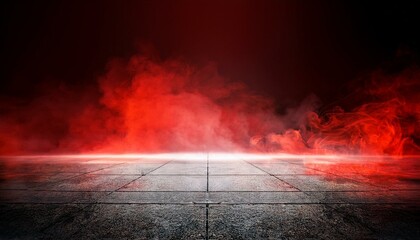concrete floor and red smoke background