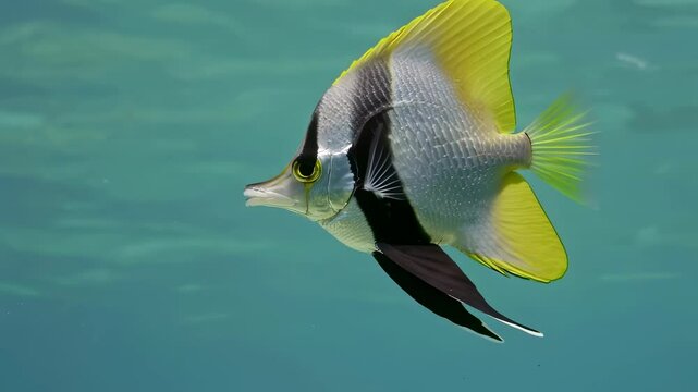 Threadfin Butterflyfish Swimming Gracefully