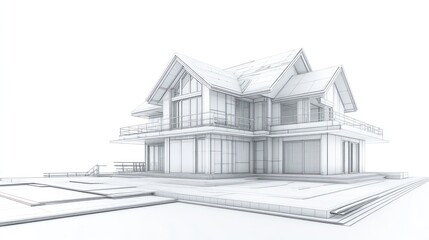 Modern House Architectural Sketch, White Background, Design Concept, Potential Use Design Portfolio