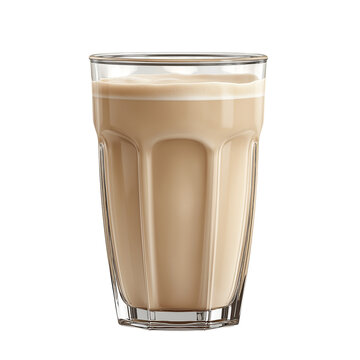 A glass of Horlicks with realistic creamy texture and subtle lighting, isolated on a white background.