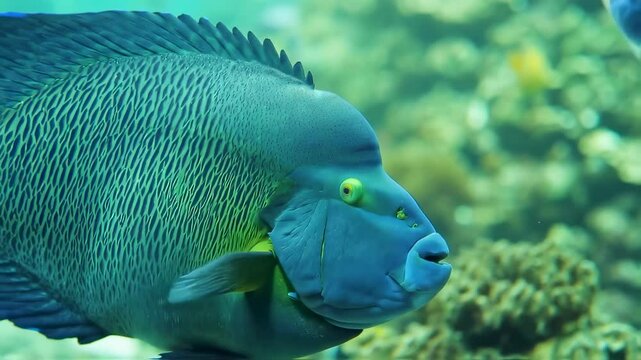 Humphead Wrasse Swimming Underwater Closeup