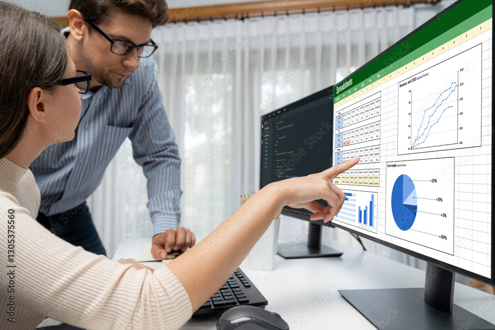 Poster spreadsheet document information financial startup concept. data and graphs in spreadsheet documents
