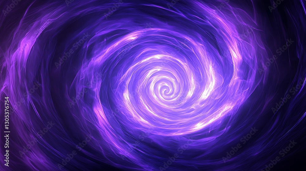 Poster Purple energy spiral effect expanding into deep dark space with abstract flowing texture