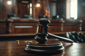 Generative AI representation of a judge presiding in a courtroom during a legal trial
