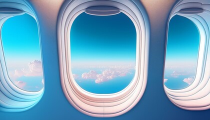 product display scene minimalist airplane window view with blue sky