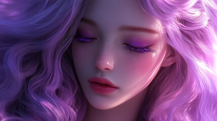 Fototapeta premium Purple-haired girl's dreamy close-up
