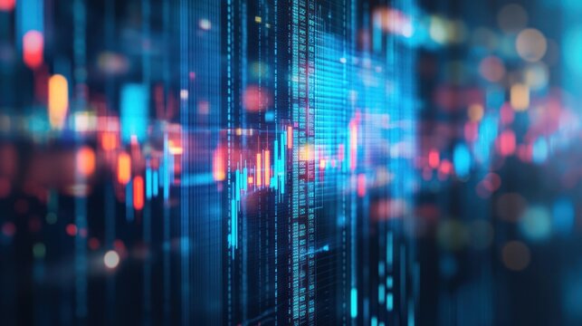 Abstract digital cityscape display with glowing lines and data. Stock photo for technology, innovation, and modern design