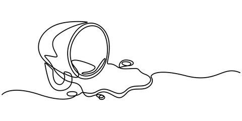 A cup of drink continuous one line drawing vector illustration. Coffee or tea splashes out of the cup, Single continuous line drawing coffee splashing out of cup. Cup of tea with tea and splashes. 