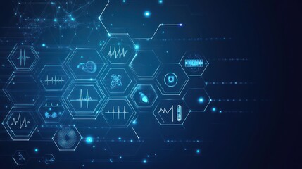 Digital health icons network background.  Possible use medical, scientific, technology presentation