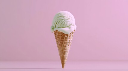 Mint Ice Cream Cone on Pink Background