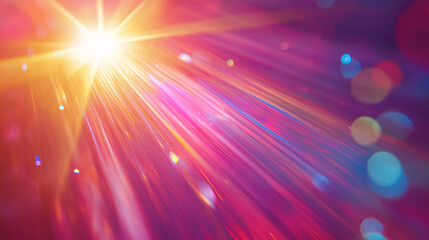 Obraz premium Golden Sparkling Light Rays with Colorful Bokeh and Abstract Glowing Particles for Elegant Backgrounds