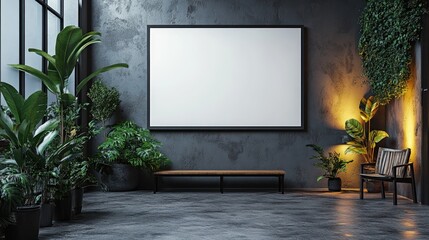 Modern indoor space with blank poster