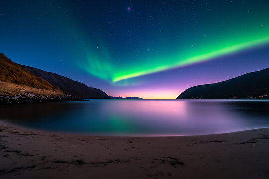  hammerfest autumn sunset aurora beach