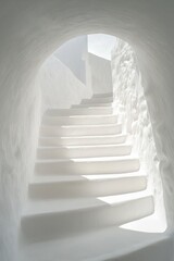 Obraz premium A beautifully lit white staircase leading to a serene space.