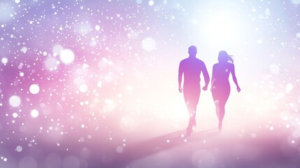Obraz premium Couple walking in a dreamy, ethereal atmosphere.