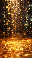 Naklejka premium Gold sparkles fall in dark space