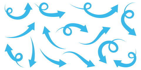 Blue curved arrows icon set on isolated white