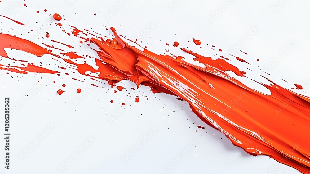 Poster red paint splatter diagonally across white surface with expressive motion