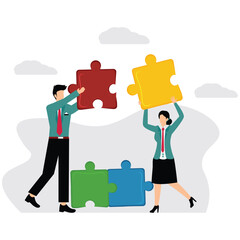 Business Teamwork ,Concept with Puzzle Pieces  Adobe Illustration
