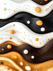 Obraz premium Abstract swirling layers of colored liquids with spheres in an endless dimension