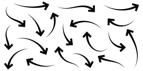 Black arrows icon vector set. Bold arrow symbol curved flat design isolated on white background.