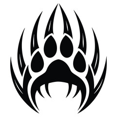 Bear Front Paw Print Silhouette Vector, Wild Bear Paw Clipart for Designers