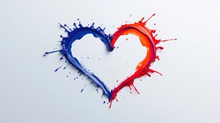 Obraz premium A heart shape is formed by two splatters of paint, one blue and one red, against a light background