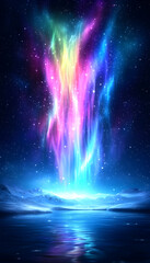 Aurora Borealis Reflects in Watery Landscape Under Starry Cosmic Night Sky