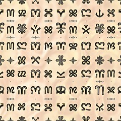 Obraz premium Cultural Pattern of Adinkra Symbols: An artistic pattern showcasing Adinkra symbols, intricate graphic designs deeply rooted in symbolism, traditionally used by the Akan people of Ghana.
