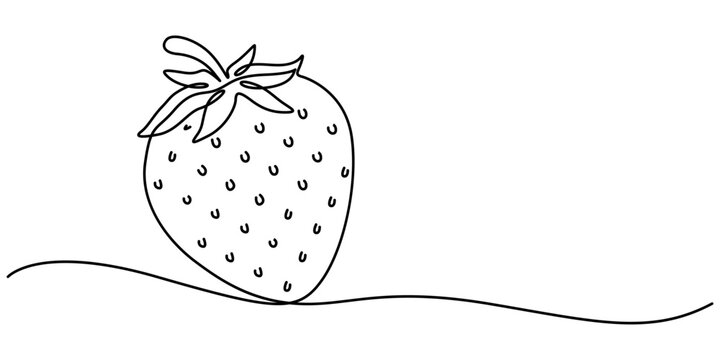 recommend clip art: Vector strawberry with one line style and spots, Single continuous line drawing of organic strawberry for fruit icon fresh berries fruitage concept, Vector illustration with continuous line drawing.