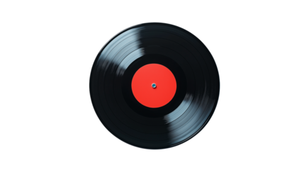 vinyl record with red label isolated on white background , transparent png 