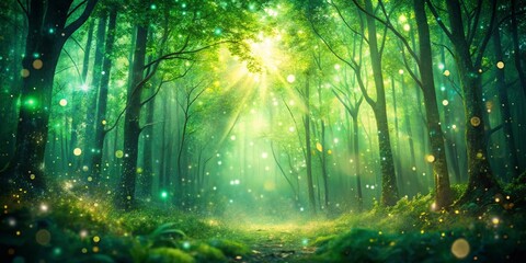 Fototapeta premium Glowing Green Glitter Forest Canopy Texture - Magical Nature Background